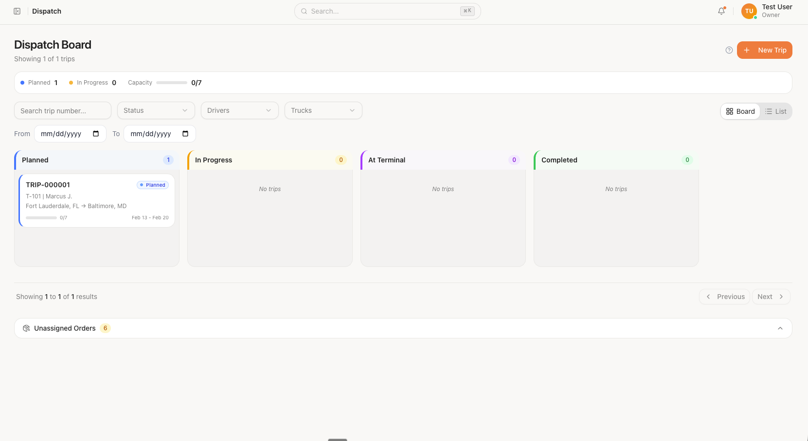 VroomX Smart Dispatch - Kanban board